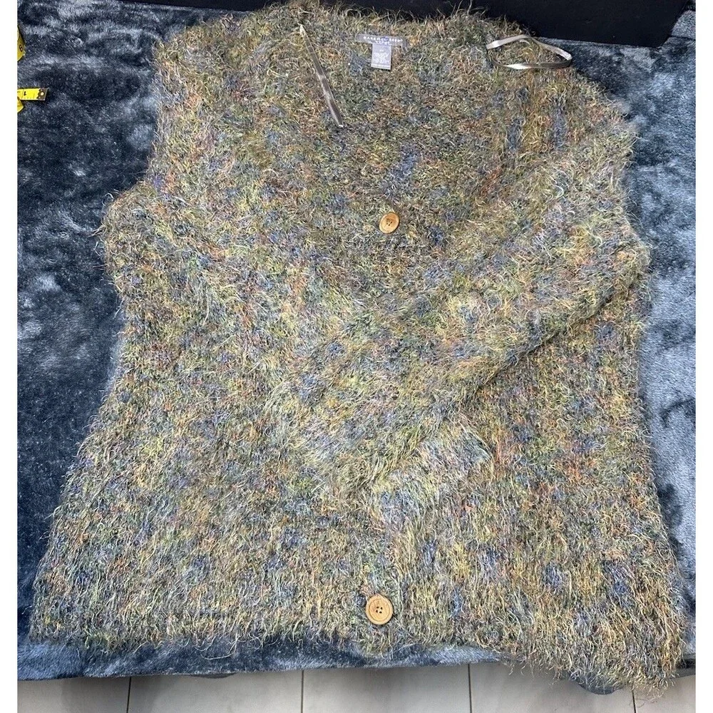 Carroll Reed Woman Shaggy Eyelash Knit Cardigan Sweater 2X Multi-Color Boho